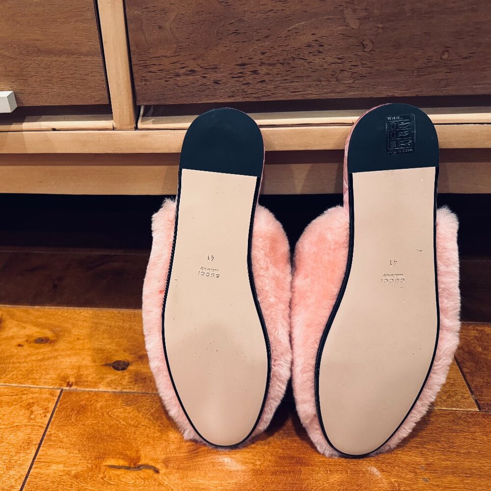 Gucci Interlocking G Faux Fur Slippers in Pink Size 41 US 11 - Picture 4 of 7